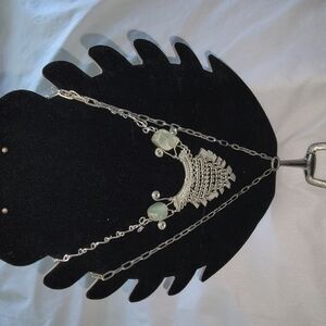 Green and Silver Crescent Moon Necklace with Celestial Charm